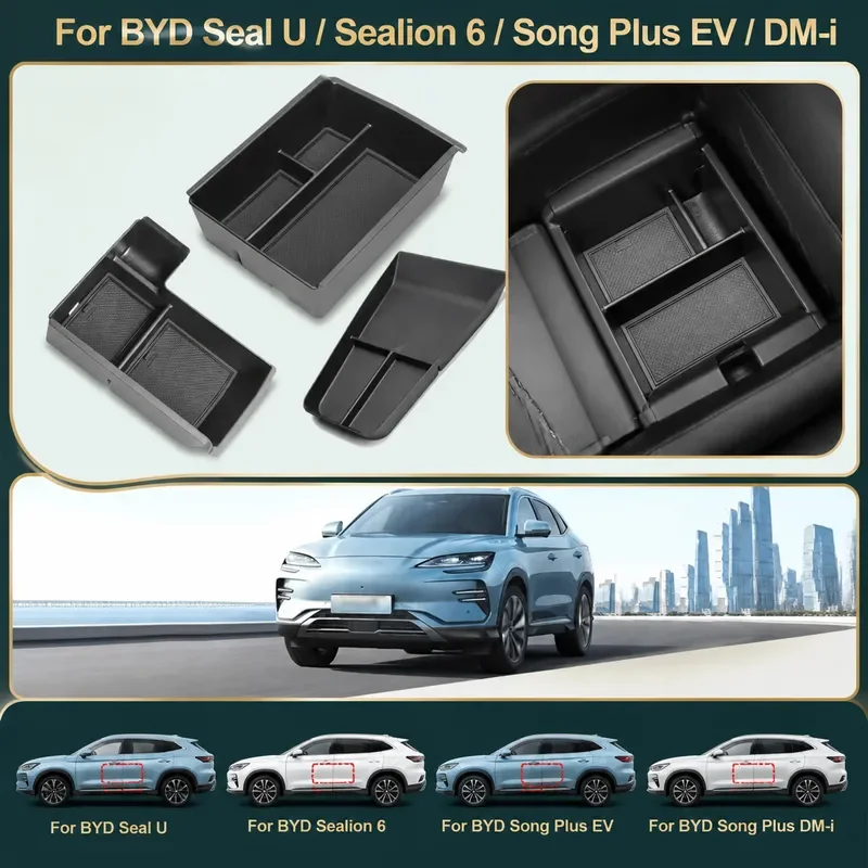 For BYD Seal U Sealion 6 Song Plus Champion Edition 2023 2024 2025 Armrest Storage Box Cup Holder Console Organizer Interior