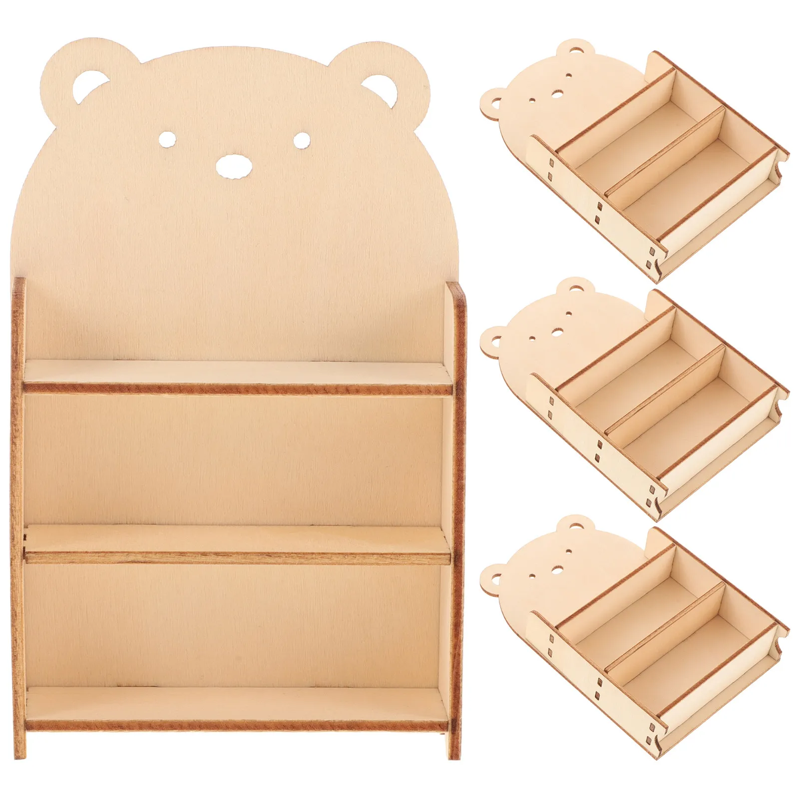 

4Pcs Miniature Wooden Bookcase Four Floors Dollhouse Bookshelf Display Storage Shelf Living Room Furniture Miniature Bookshelf
