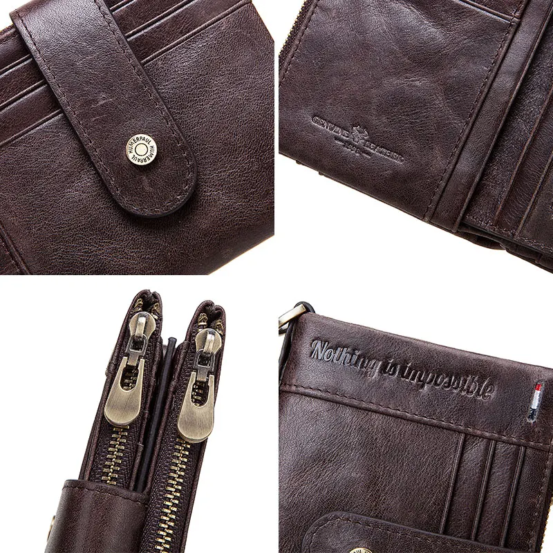 KAVIS Genuine Leather RFID Vintage Wallet with Card Holder for Men Short Hasp Zipper Coin Pocket Business Male Money Bag