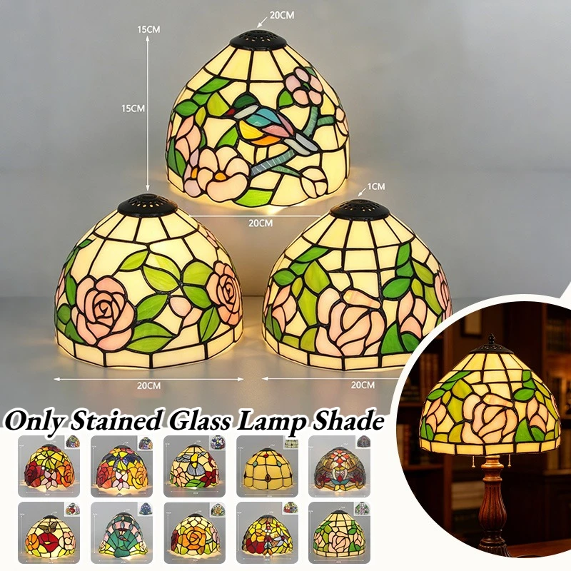 

Small Vintage Replacement Lampshade Stained Glass Lamp Shade for Mini Lamp Base Glass Shade for Bedroom Study Wall Lamp Decor
