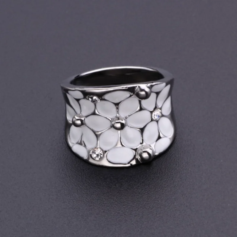 Delysia King Elegant Temperament Wedding Jewellery Fashion Flower Oil Dripping Ring for Women