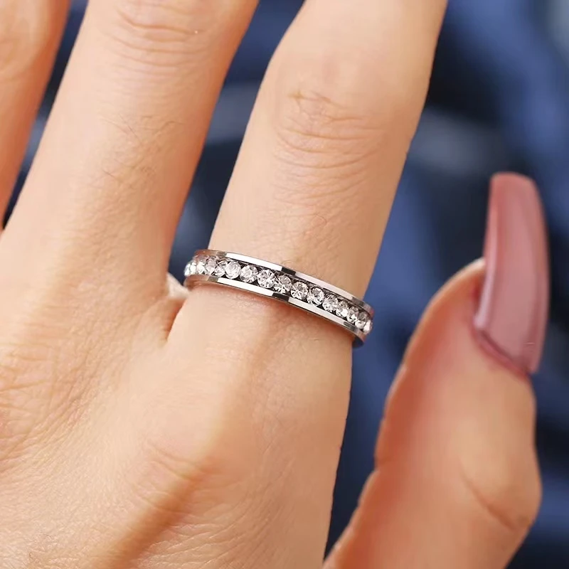 

Trendy Crystal Zircon Ring 316L Stainless Steel Exquisite Women's Jewelry for Engagement Wedding Party - Wholesale Available