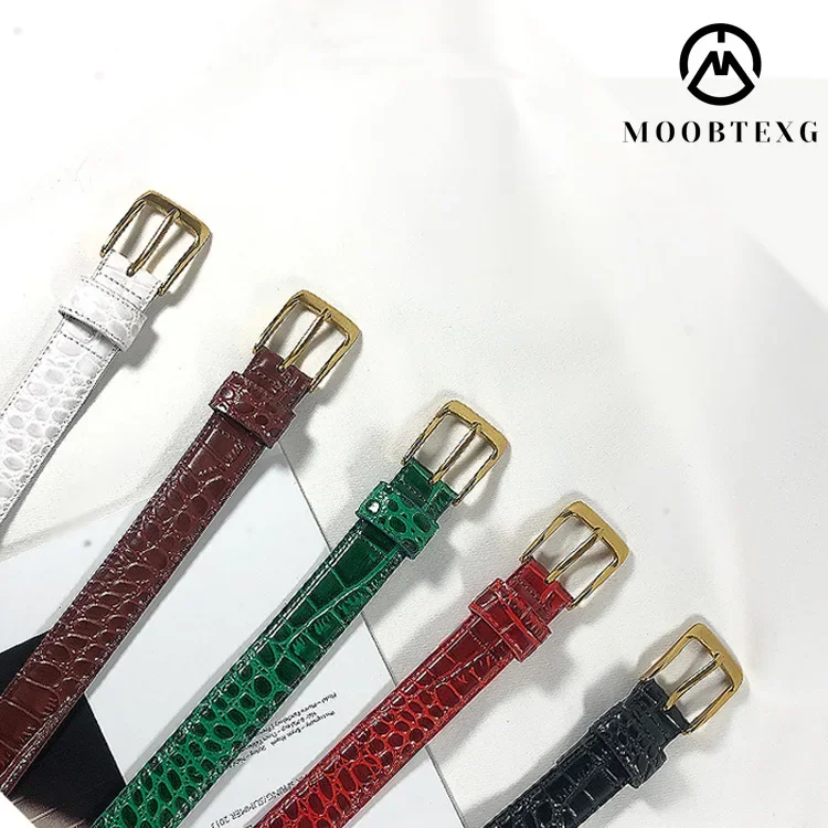 White Red Green Crocodile Grain Real Leather Waist Belt Women Casual Jean Strap Belts Plus Large Size Alligator Pattern Cinture