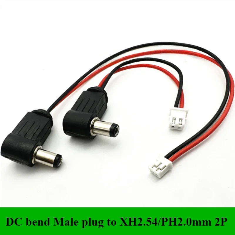 

1/5/10Pcs/lot DC bend Male plug to XH2.54/PH2.0mm 2P 2-core terminal wire DC power socket to 20CM terminal power wire 22AWG