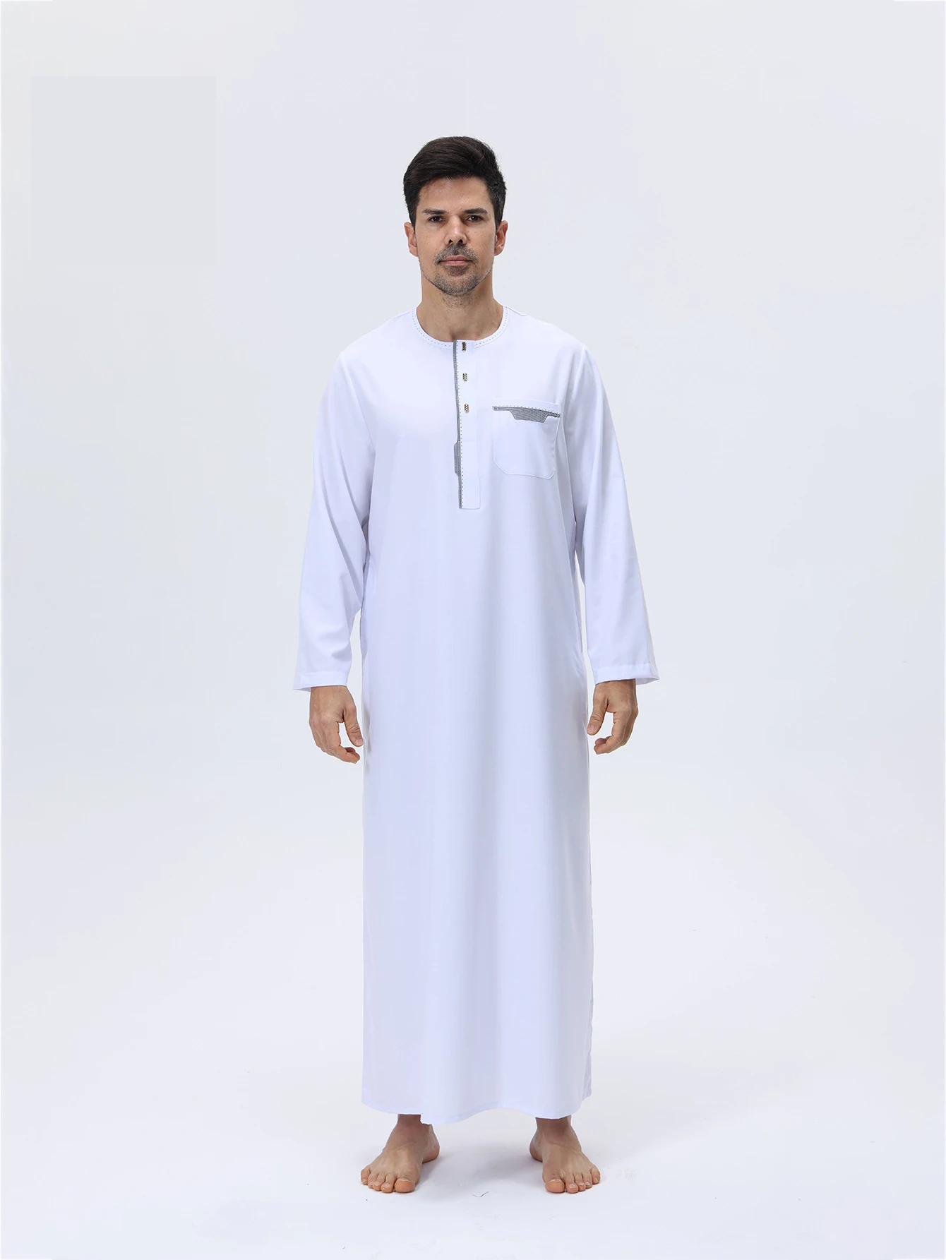 Mens Musulmano Jubba Thobe Manica Lunga Veste Abaya Casual Maschio Islam Arabo Caftano per Gli Uomini Abito S saudita Arabo Thoub Marocchino Caftano