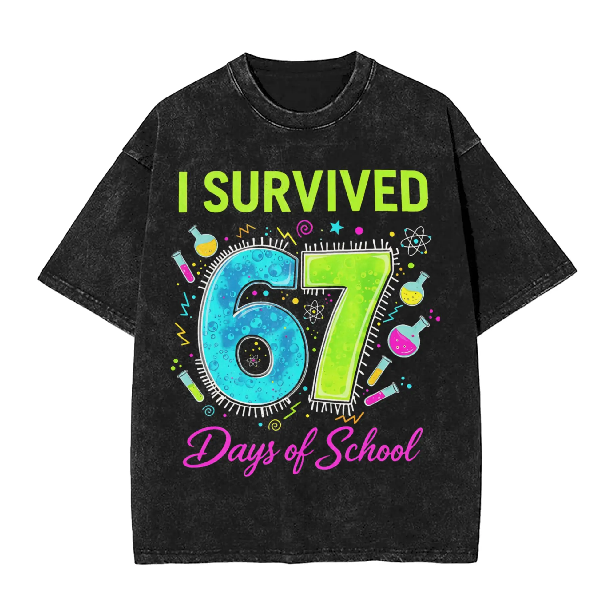 Men's I Survived 67 Days Of School T Shirts Top Tees Summer Streetwear Short Sleeve T-Shirt O-Neck Harajuku Tshirt Dropshipping