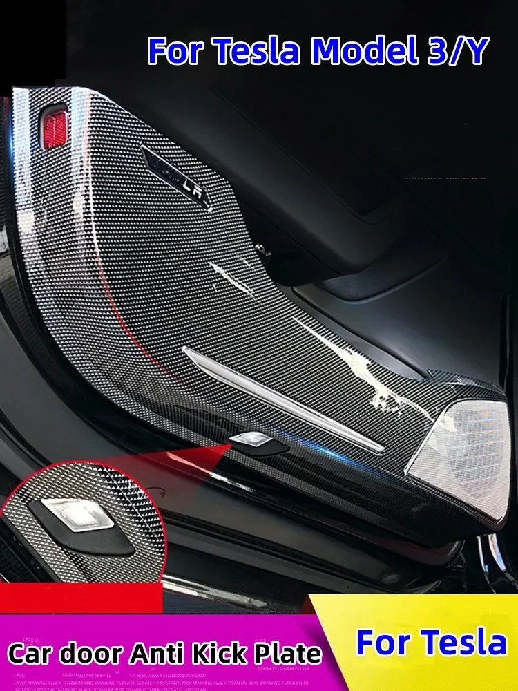 For Tesla Model 3 2019-2022 Model Y 2021 2022 Car Door Anti Kick Pad ABS Plastic Carbon Fiber Pattern Anti-dirty Car Stickers image 3