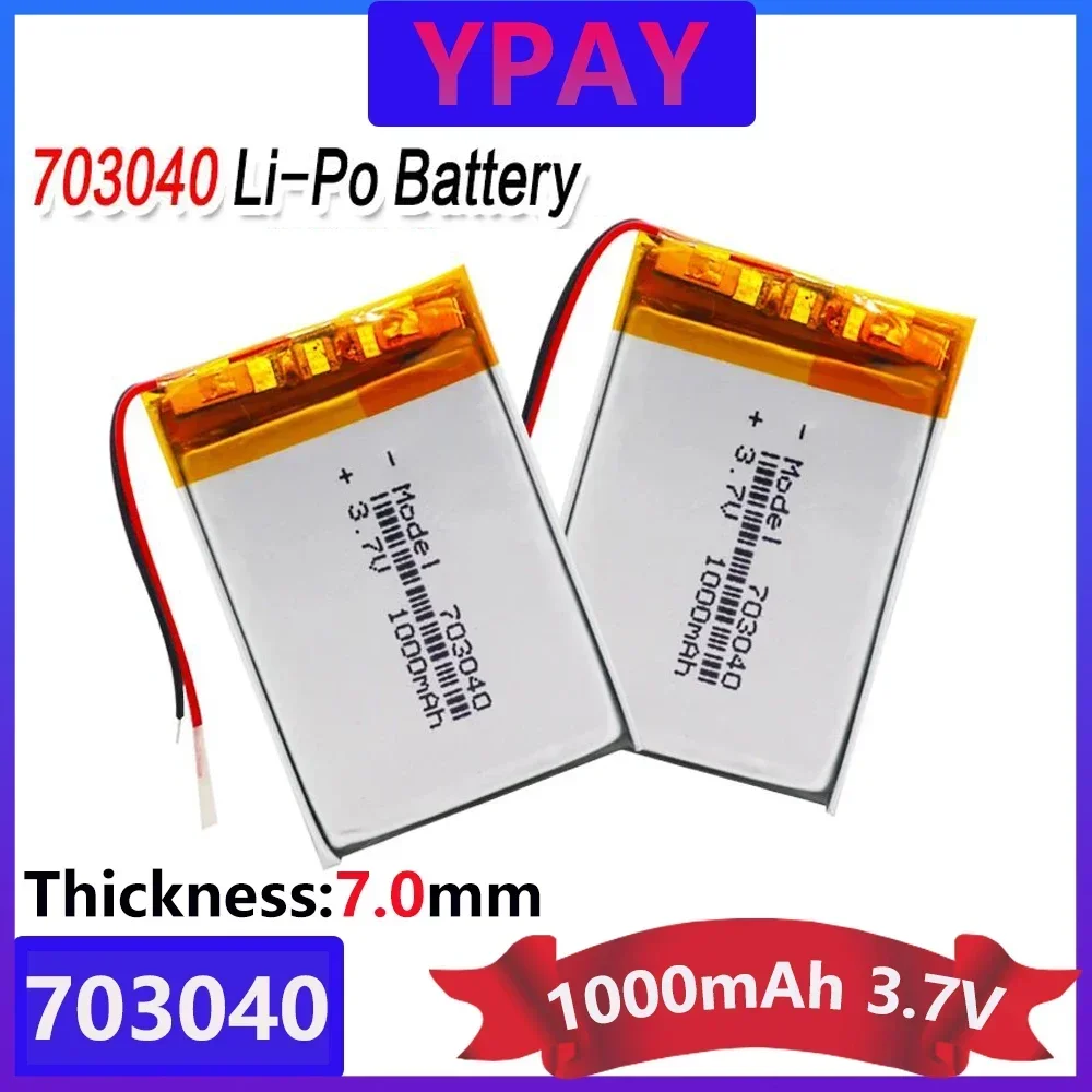 1-10pcs  3.7v 1000mAh Li-po Battery 703040 Rechargeable Lithium Batteries For LED Light MP3 MP4 Cell Phone DVD Laptop Power Ban