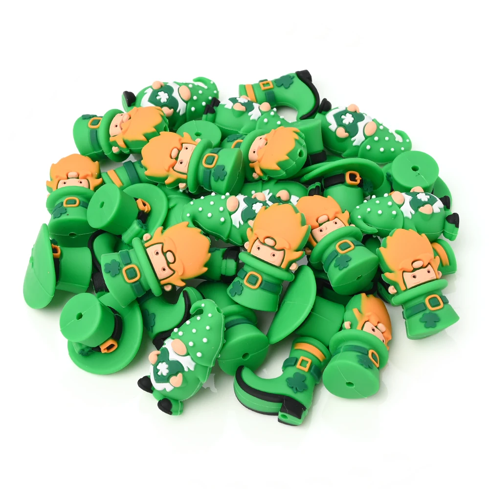 4Pcs St. Patrick's Day Themed Silicone Beads  for Making Teething Toys DIY Pacifier Chain Clips Dummy Holder