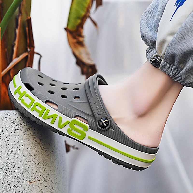 Zapatos perforados de verano para hombre con suelas suaves, sandalias envueltas resistentes al desgaste, sandalias de playa antideslizantes