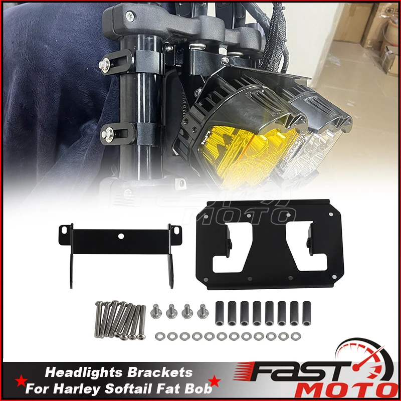 

For Baja Designs LP4 Lights Holder Headlight Bracket Dual LED Headlamp Mounting Brackets For Harley Softail Fat Bob FXFBS FXFB