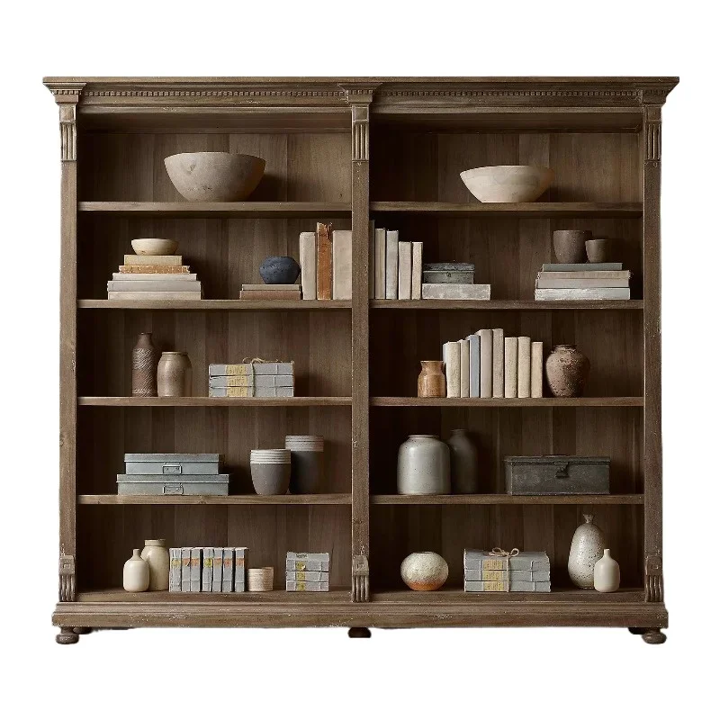 

American solid wood bookcase retro old bookcase study storage bookshelf living room display cabinet multi-functional locker