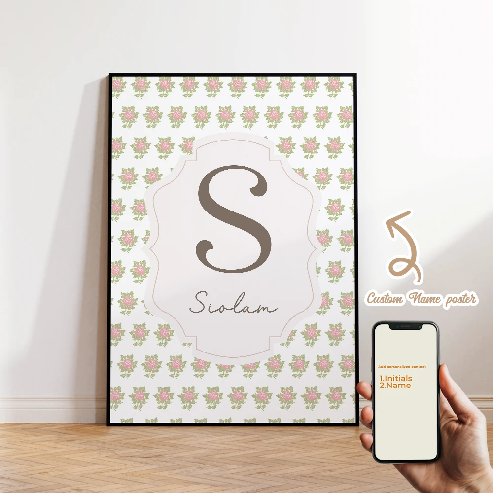 

Personalized Custom Name Cartoon Rose Background Wall Art Print Picture Canvas Poster Painting For Living Room Home Decor