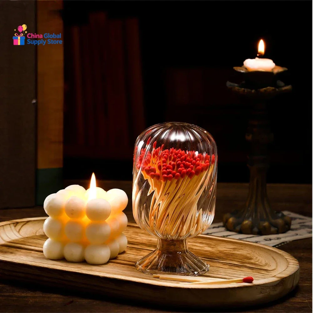 Helix Shaped Match Cloche Glass Decorative Match Holder with Cork Stopper - Set of 2 - Kitchen & Dining Accessories