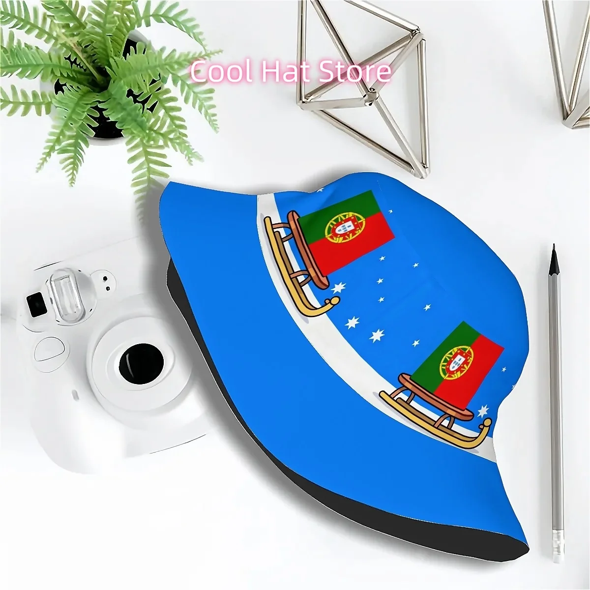 1pc Portuguese Flag & Sleigh Print Bucket Hat - Unisex Green/Red/Yellow Portugal National Colors, Wide Brim for Men &, Casual Ou