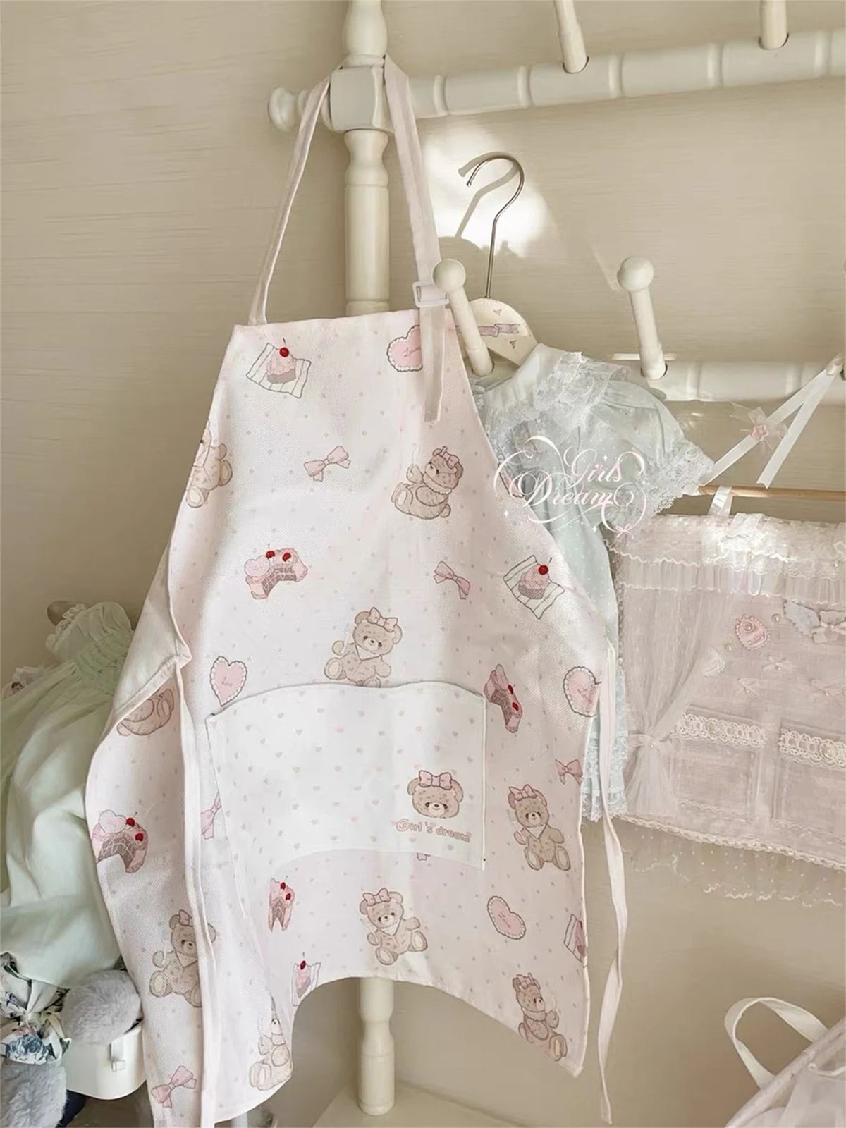 Cartoon Bear Cute Black Woman Kitchen Apron Cotton Waitress Salon Hairdresser Cooking Apron Dress Avental de Cozinha Divertido