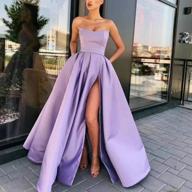 New Dress Performance Dress Sexy Bandeau Slit Long Banquet Host Evening Dress