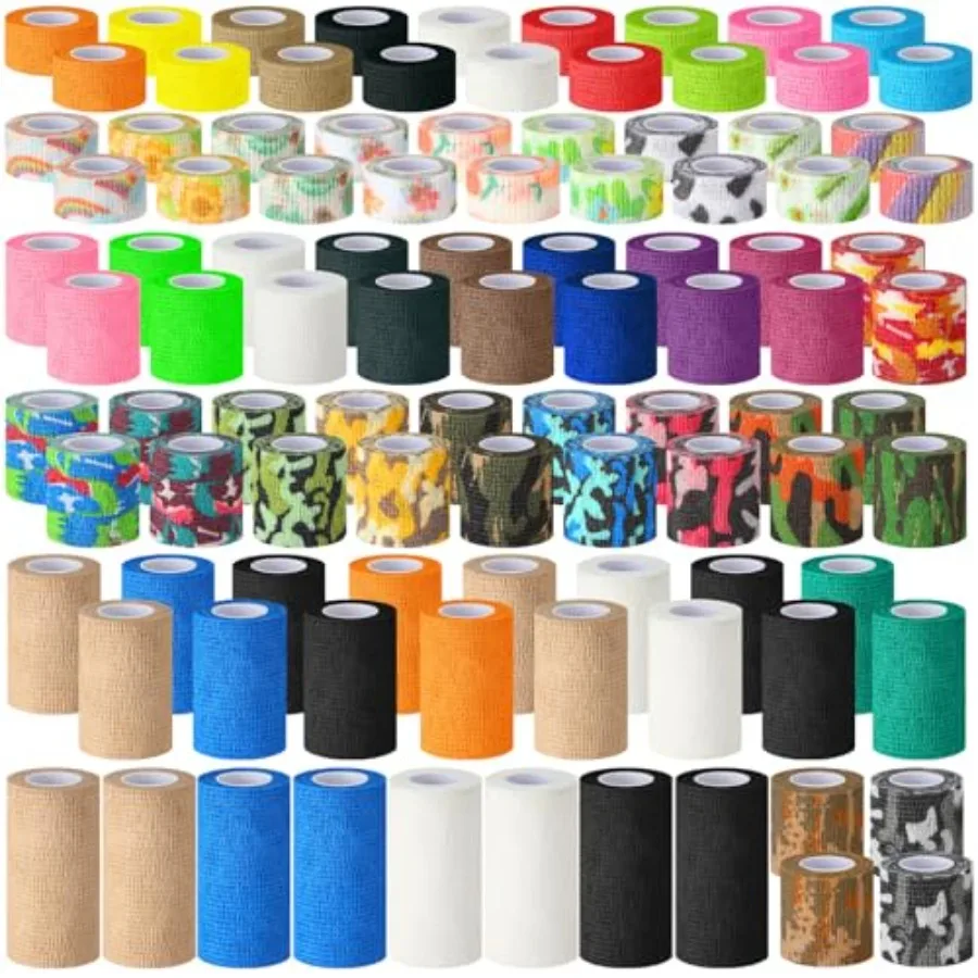 

100 Rolls Self Adhesive Bandage Wrap Breathable Elastic Cohesive Bandage Non Woven Medical Wrap Colorful Ankle Tape for Stretch