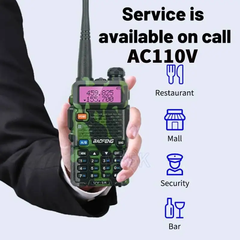 

UV5R Walkie Talkie Двухдиапазонная двусторонняя радиостанция VHF 136-174 МГц и UHF 400-520 МГц FM-радио Открытый портативный приемопередатчик с наушником
