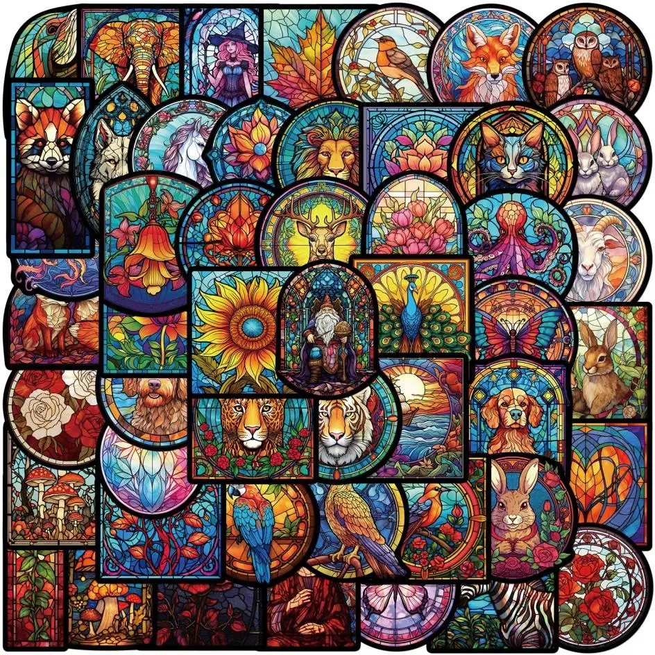 50PCS Stained Glass Graffiti Stickers Personality Decoration Car Guitar Motorcycle Luggage Suitcase Wall DIY Decal Sticker