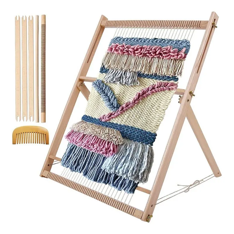 Multi-Craft For Adults Weave Loom With Stand Wooden Kit For Beginners, Extra-Large Frame