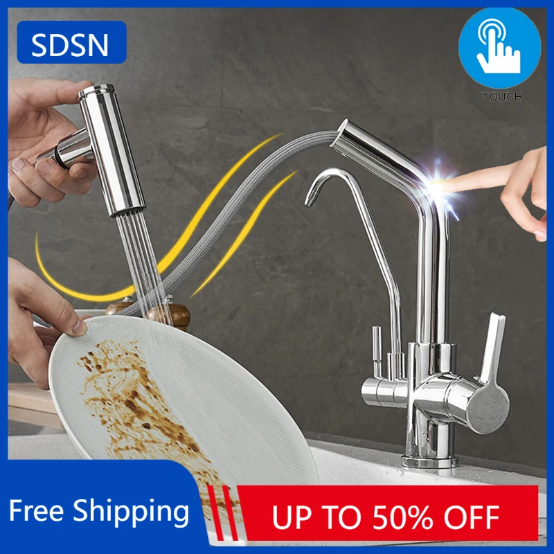 

Smart Touch Filter Kitchen Sink Faucet Quality Brass Hot Cold Pull Out Kitchen Sink Mixer Faucets Sensor Touch Filter Water Tap