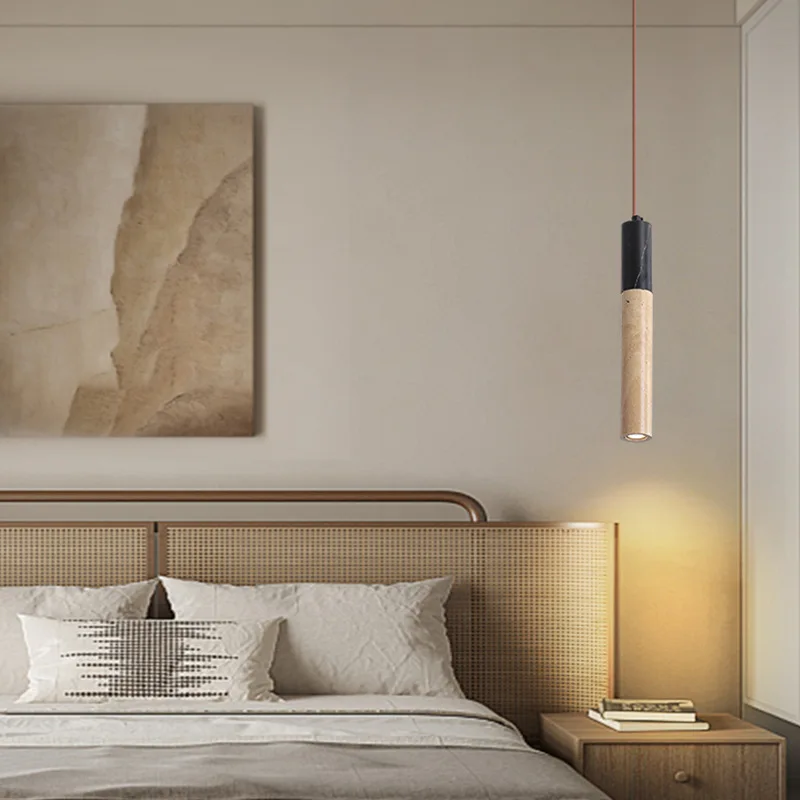 

Vintage Natural Stone Art Pendant Lamp LED Hanging Bell Shade Chandelier Bedroom Bedside Retro Decoration Home Lighting Fixtures