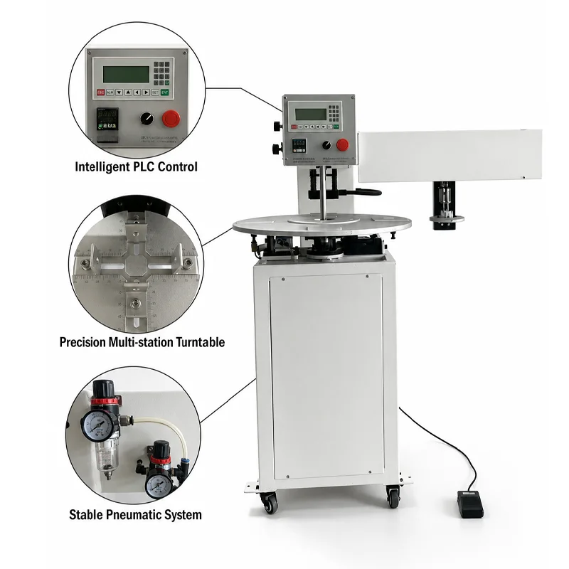Pneumatic Automatic Heat Transfer Machine for Apparel Logos With Rotary Worktable Flexible Pressing Time and Touch Control