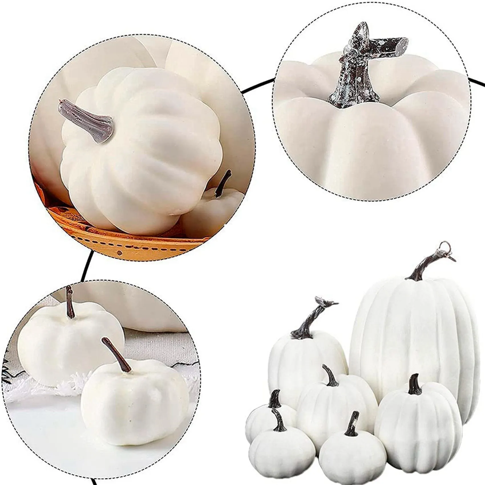 

Halloween White Artificial Pumpkin Decoration Foam Pumpkin Desktop Core Thanksgiving Halloween Decoration 14 Pieces