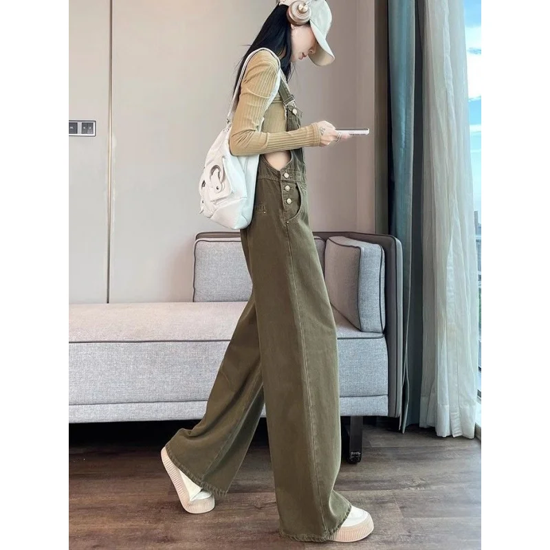 

Youthful Overalls Women, Wide-Leg Pants, New Spring And Autumn Style, Slimming Loose Fit, Vintage Floor-Length Jumpsui