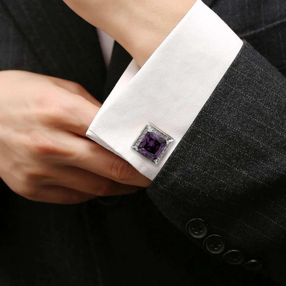 Wine Crystal Cufflinks For Mens Luxury Square Franch Diamond Cufflinks Mens Shirt Buttons Purple Blue Diamond Cuff Jewelry Gift