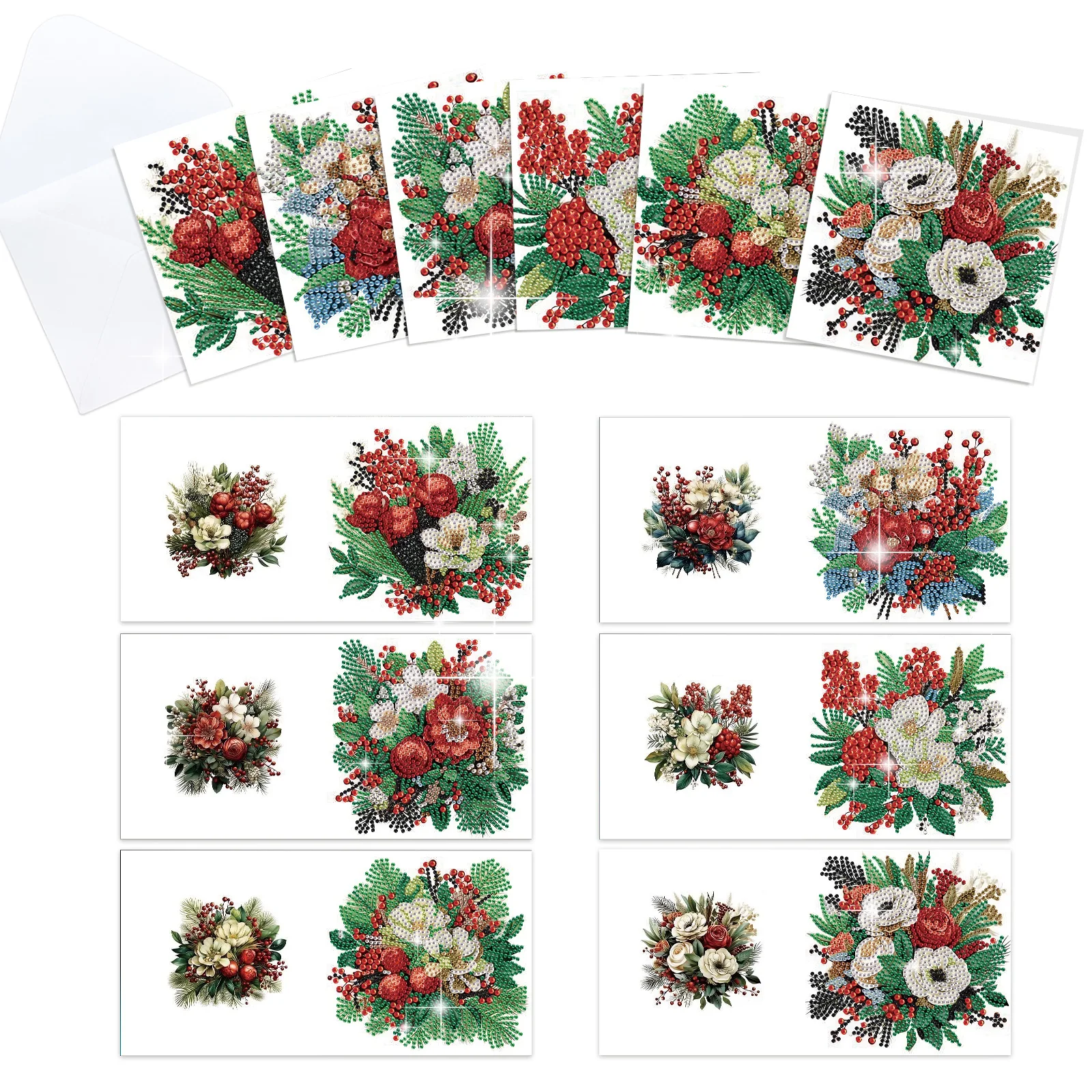 

6Pcs Diamond Art Painting Greeting Cards Kit,flower bouquet Greeting Cards with Envelopes Diamond Art Crafts Birthday Cards Gift