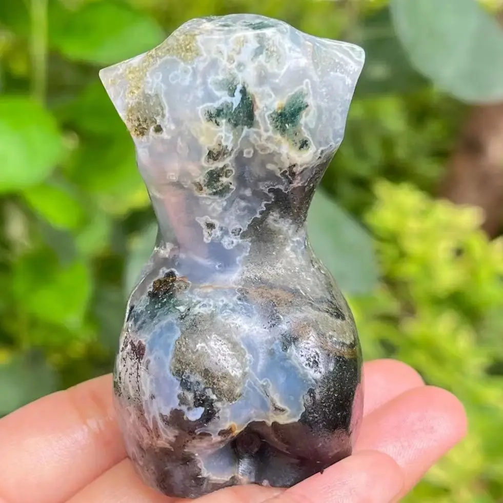 1PCS Natural Water Grass Agate Crystal Stone Carving Cartoon Sexy Female Model Home Decor Craft Unique Christmas Gift