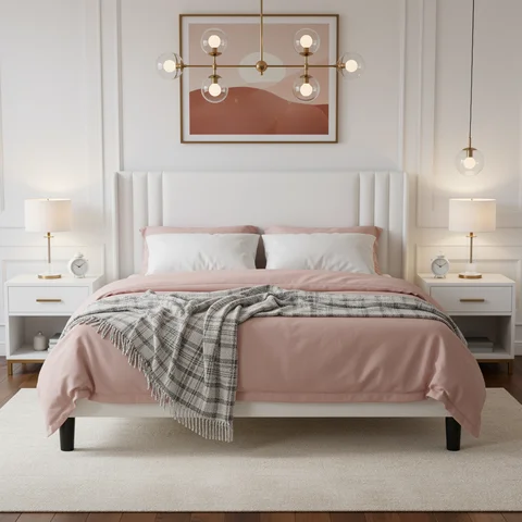 HOOMIC Full/Queen/King Size Velvet Upholstered Platform Bed Frame with Wingback Headboard, Sturdy Wood Slats, No Box Spring Need