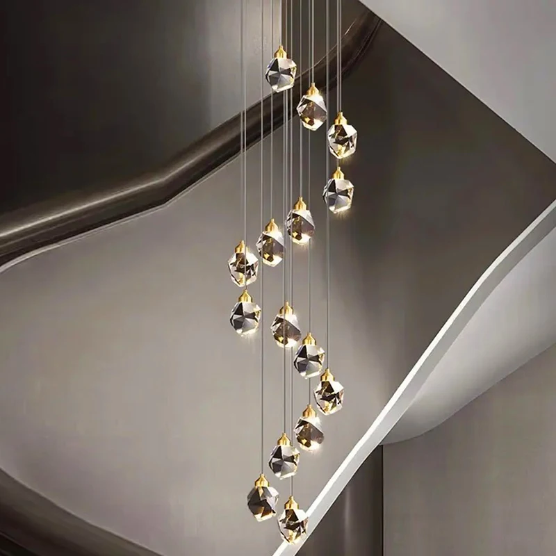 Imagem -04 - Modern Crystal Chandelier For Home Decoration Stair Pendant Lamp Living Room Pendant Lights Iluminação Interior