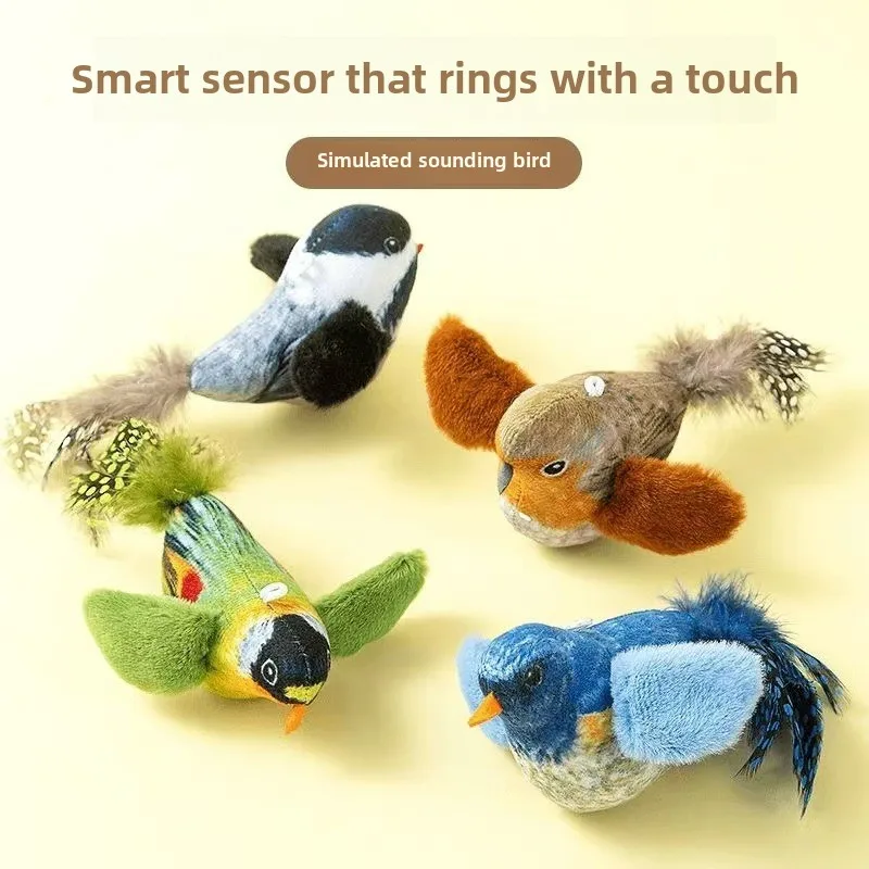 Interactive Cat Toy Chirping Bird Realistic Chirp Tweet Touch Activated Cute Catnip Toys for Indoor Cats  Kitten Exercise Toys