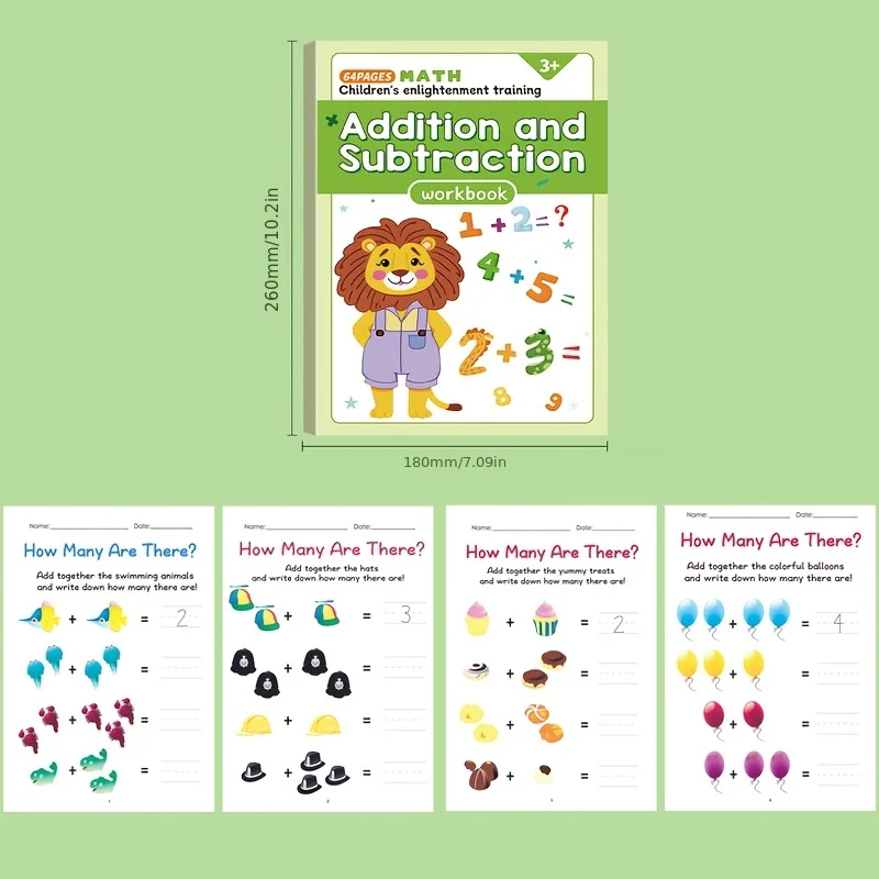 64 Pages, Addition and Subtraction Within 10, Children's Math Workbook,  Mental Arithmetic Workbook, Arithmetic Problem Book