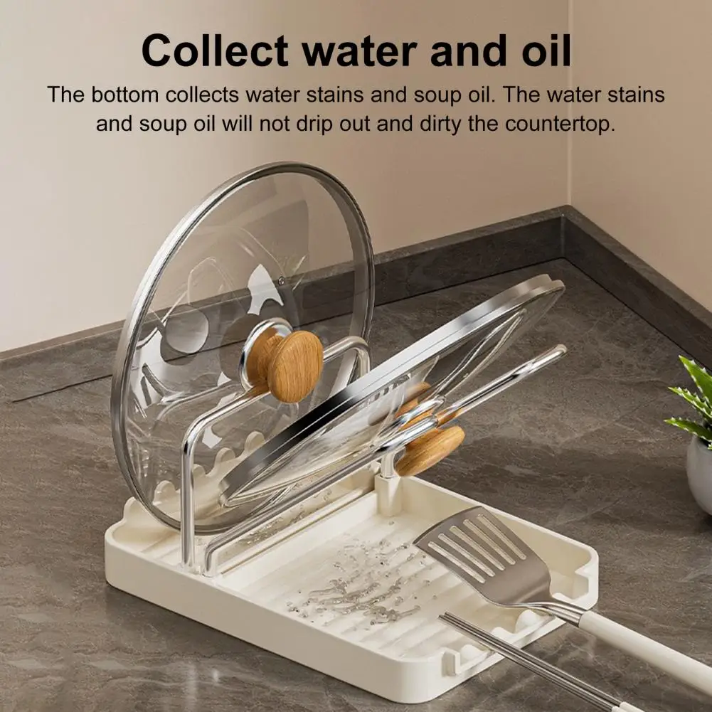 18cm Pot Lid Storage Rack Kitchen Pot Lid Stand With Drain Tray Spoon Rest Pan Lid Holder While Cooking For Chopping Board