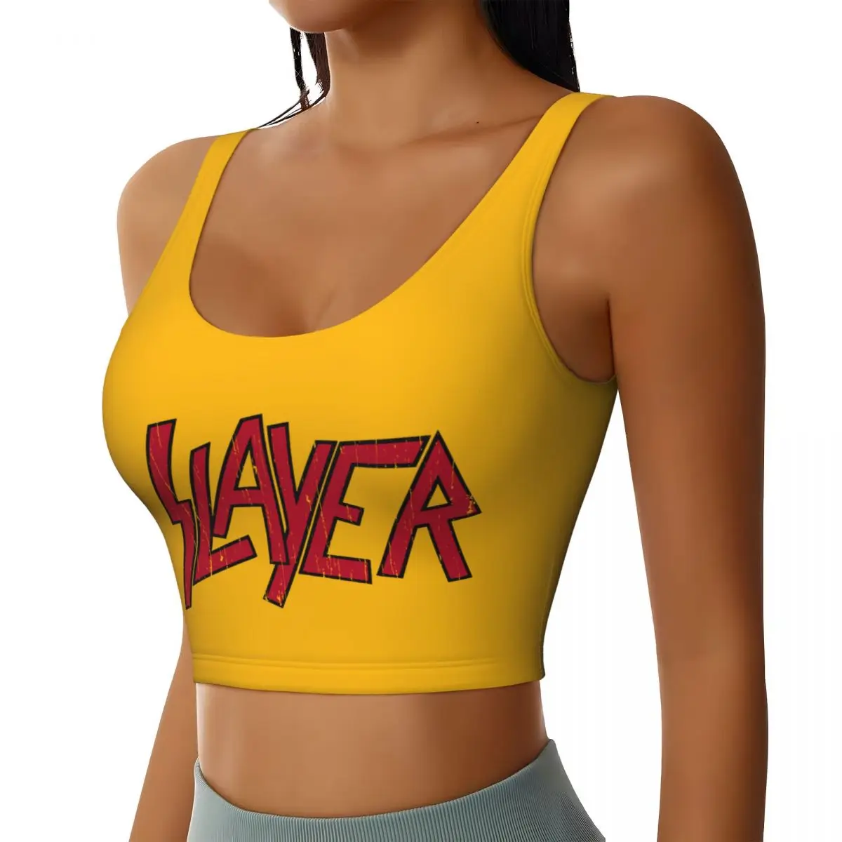 Custom High Impact Heavy Metal Rock Slayers Letter Print Sports Bra Women's Gym Workout Yoga Crop Top