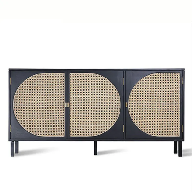 Solid wood modern simple Nordic home living room locker, Japanese rattan storage cabinet
