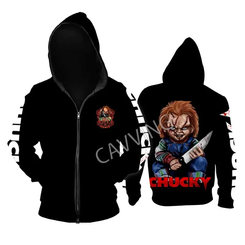 New Fashion Printed   Chucky  Loose Metal Rock  Zipper Hoodies Gothic Top Harajuku Cotton Unisex Clothing  SR2