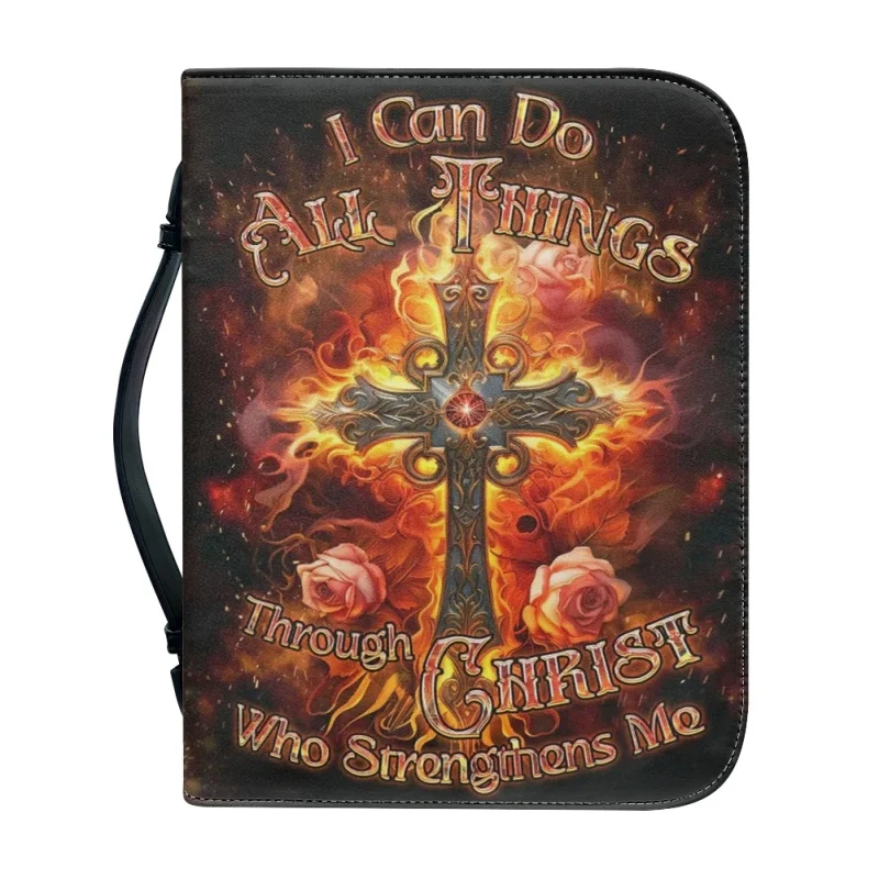 I Can Do All Things Through Christ Who Strengthens Me Print Church Bible Cover Case PU Handbags Study Book Holy Storage Boxes