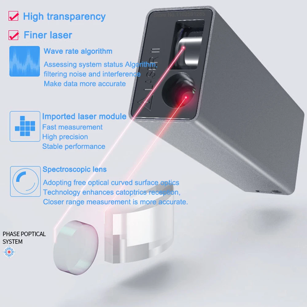 Imagem -03 - Mini Telêmetro a Laser Inteligente Inteligente Portátil Carregador Usb Alta Precisão Medidor de Distância Digital 30m