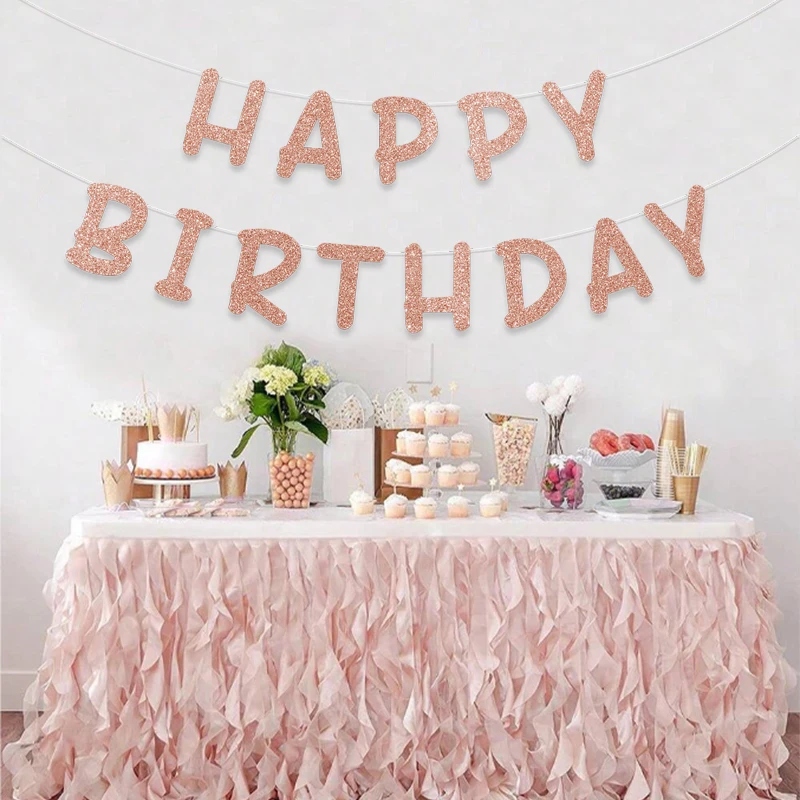 Glitzerndes Happy Birthday-Banner, Männer und Frauen, Babyparty, Geburtstagsfeier, Hintergrund, Wanddekorationszubehör – Detail 2