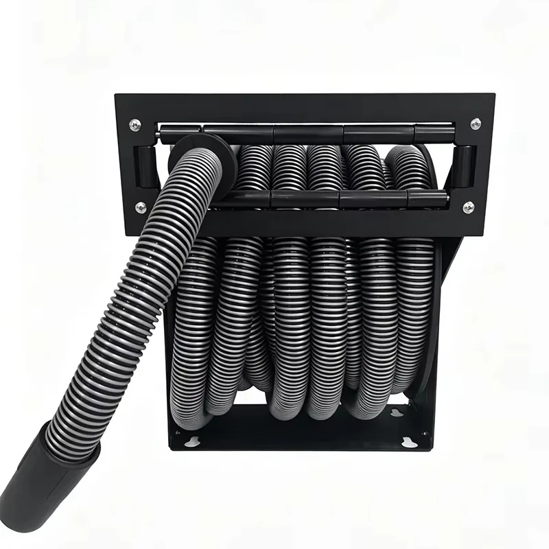 Vacuum hose reel with 30 ft (10 m) extension tube, 1-1/4 inch wall mounted vacuum replaceable hose for vacuum cleaners