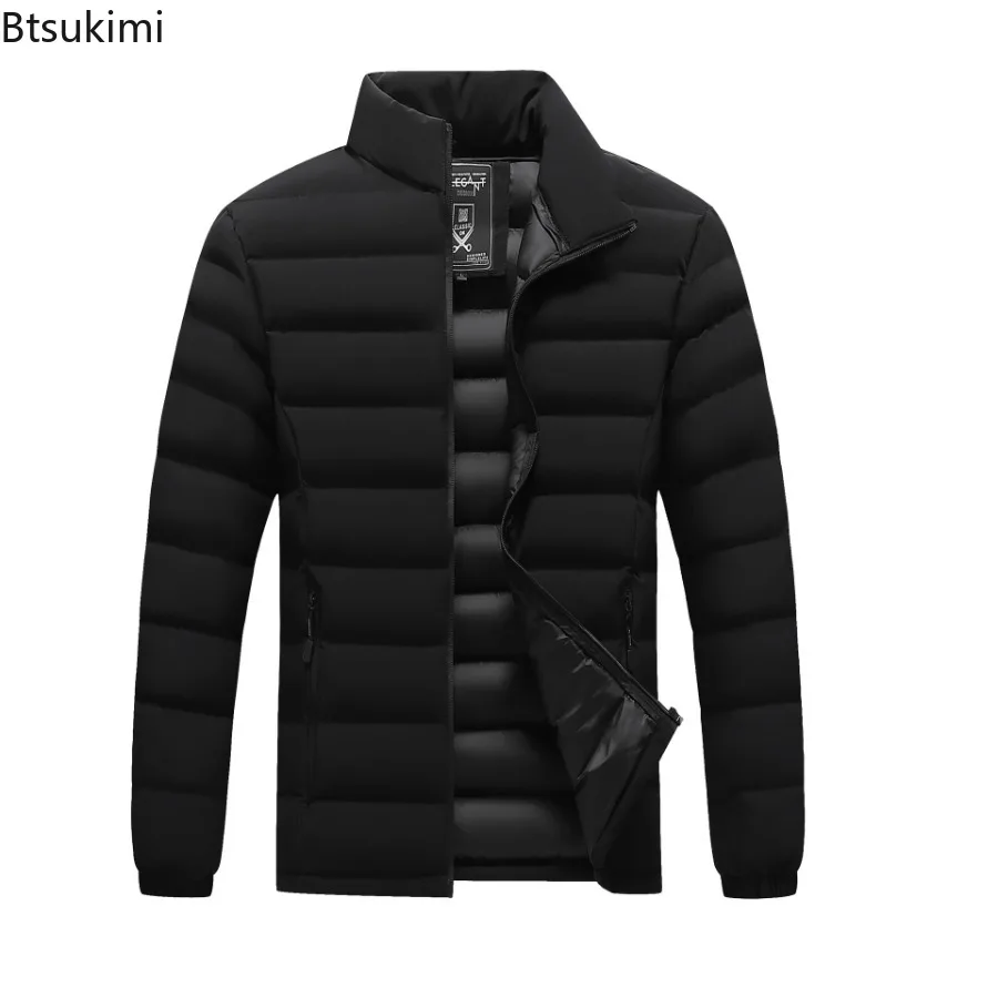 جديد 2025 سترات شتوية للرجال من القطن موضة بلون سادة وياقة واقفة مقاومة للبرودة ملابس خارجية غير رسمية دافئة سترات رجالي كبيرة الحجم #2