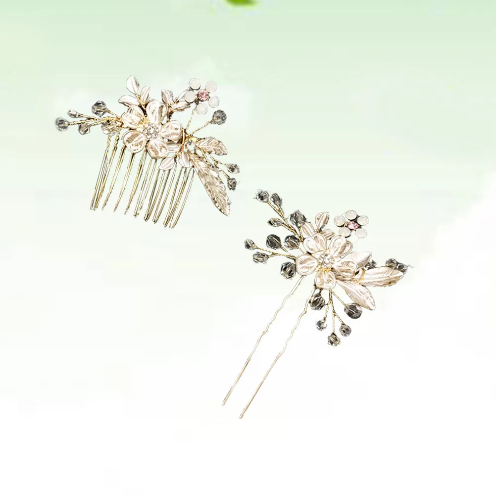 

2Pcs Bridal Headdress Vintage Beaded Hair Comb Hairpin Set Wedding Party Bride Hair Accessories Bridal Headdress