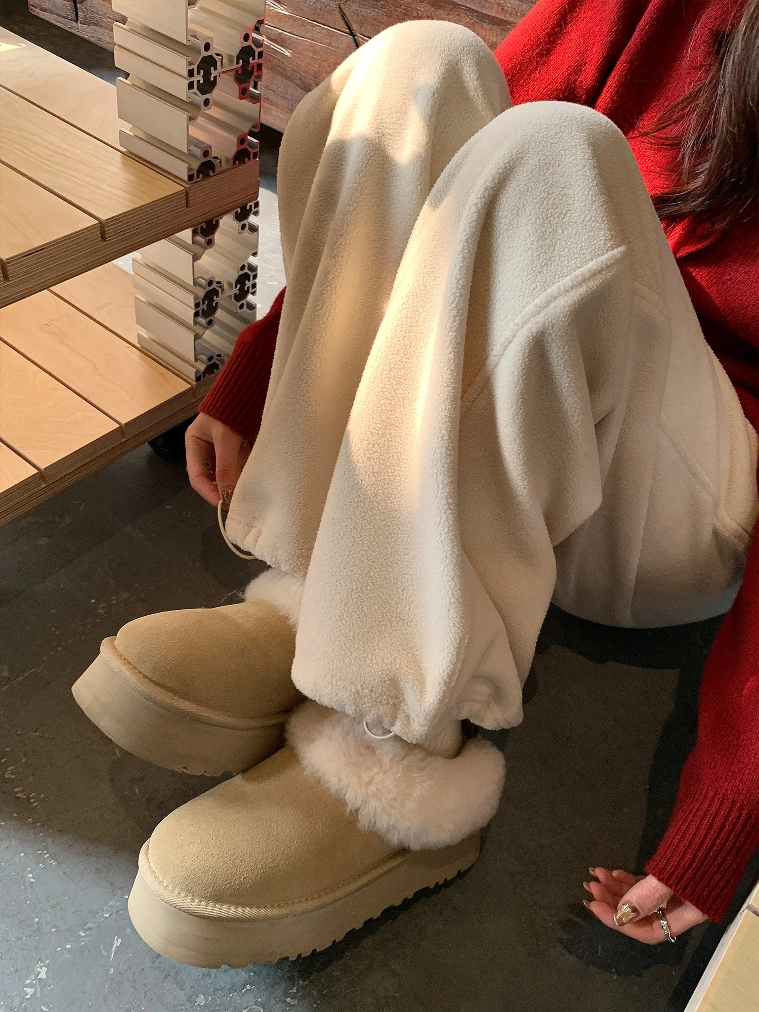 

A Thiened Particle Fce Wide Leg Pants Women's Winter Casual Straight Leg Sweatpants Comfortable Loose Fit Trousers