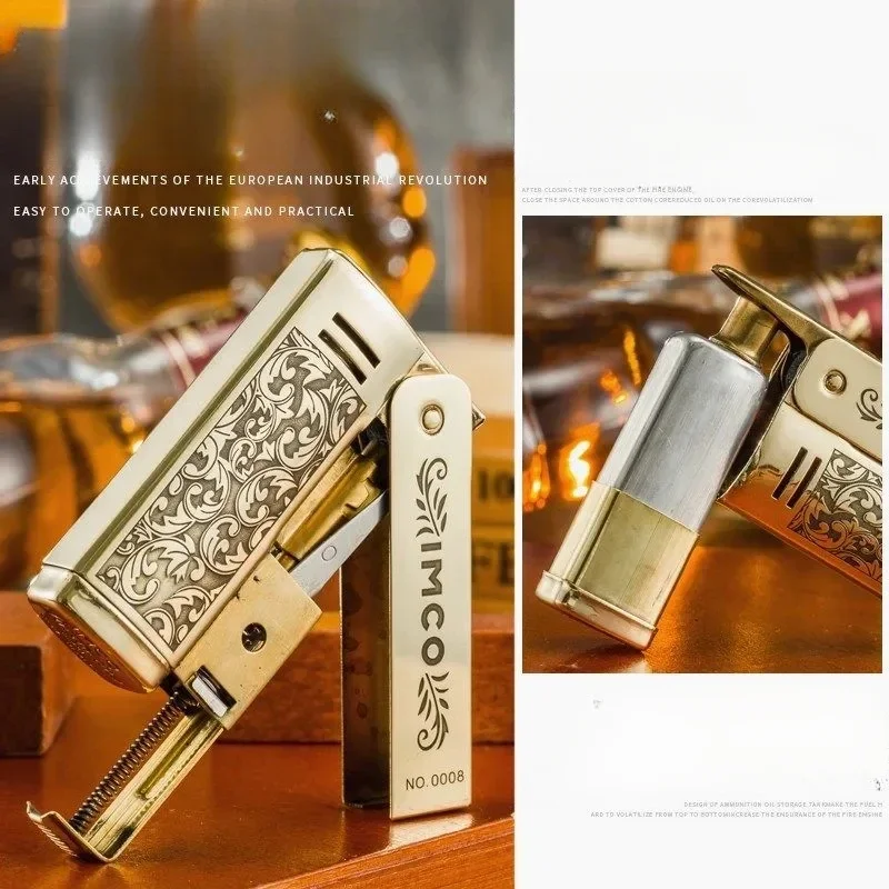 IMCO Laser Engraved Pattern Kerosene Lighter Brass Windproof Personalized Creative Grinding Wheel Lighter