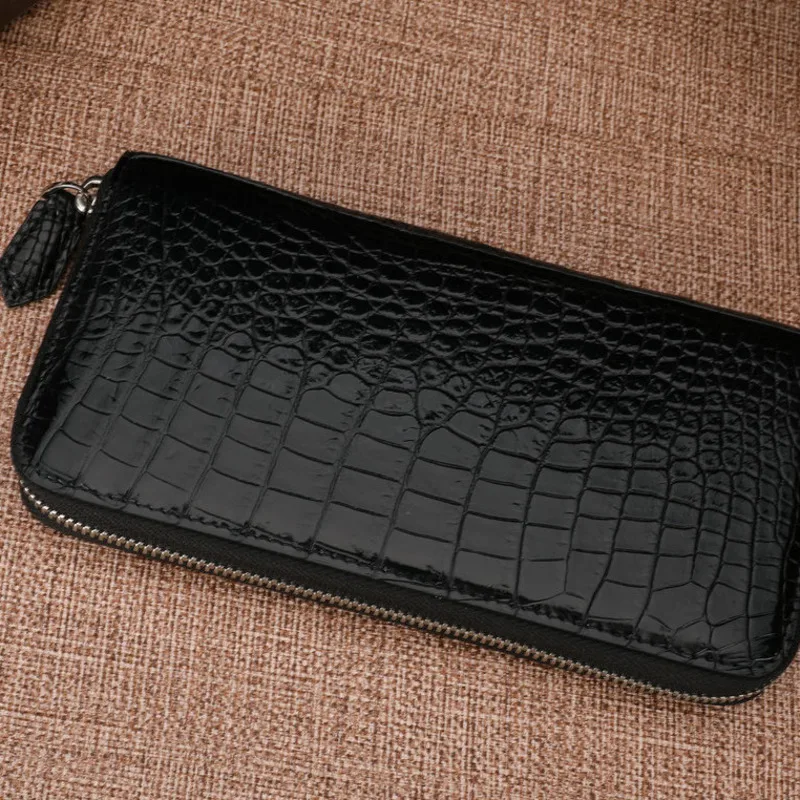 British Style Bright Double Alligator Belly Handbag Men's Genuine Leather Wallet Long Card Business Single Handle Bag Men Wallet